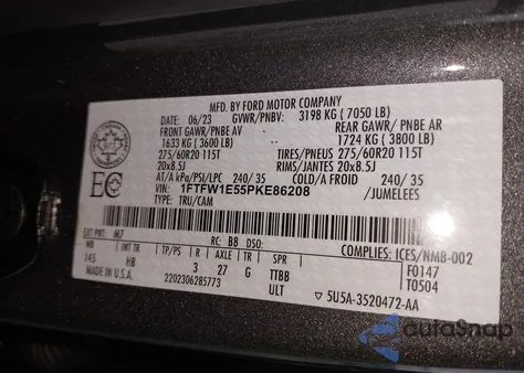 2023 Ford F-150 Lariat from USA, damaged, VIN 1FTFW1E55PKE86208